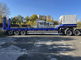 Среднерамный полуприцеп-тяжеловоз САВ 931803 (530010) г/п 39,5 тн, 3 оси; борта-уширители, тент, мехтрапы
